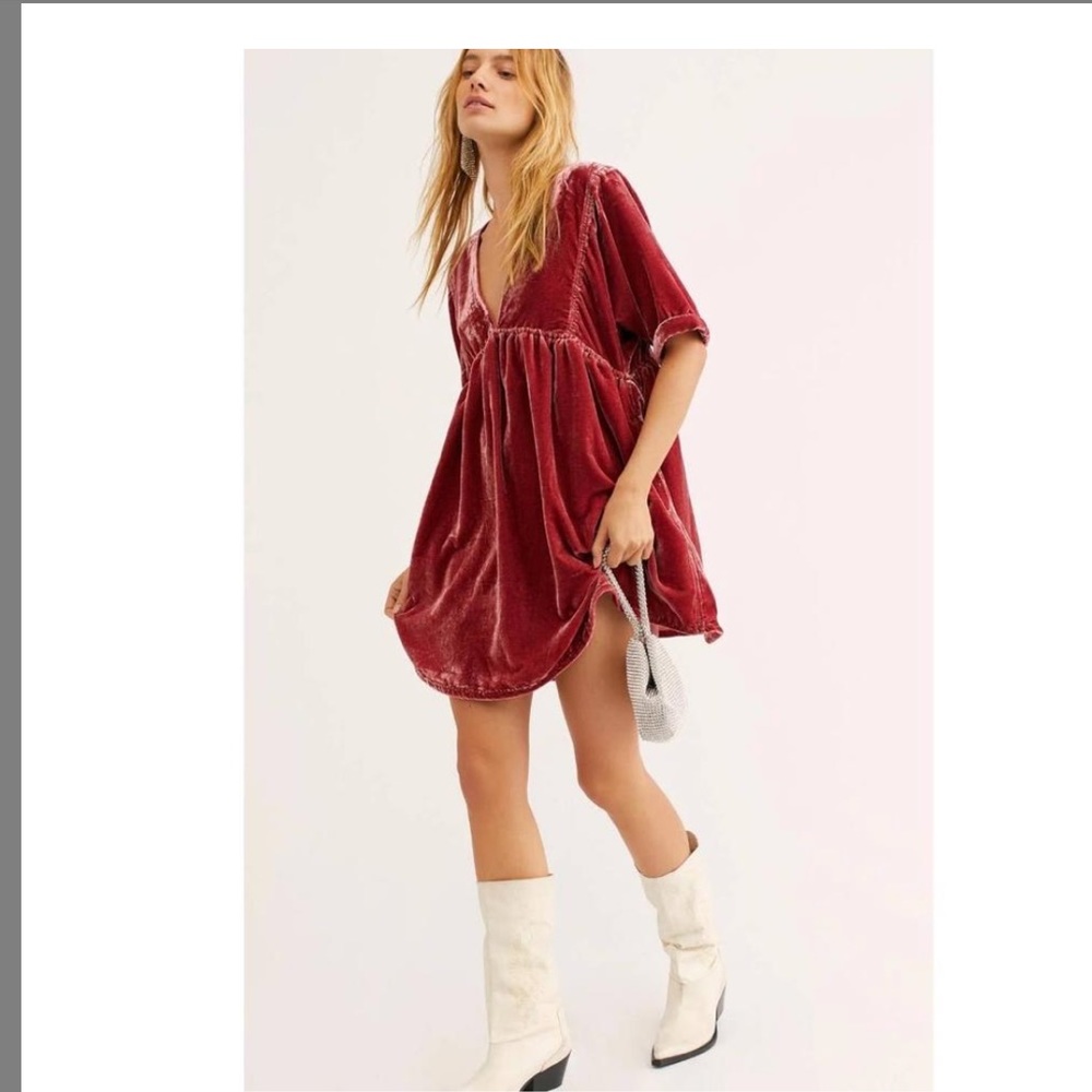 Free People Pink Ivy Rose Smoke Velvet Dress- Size L